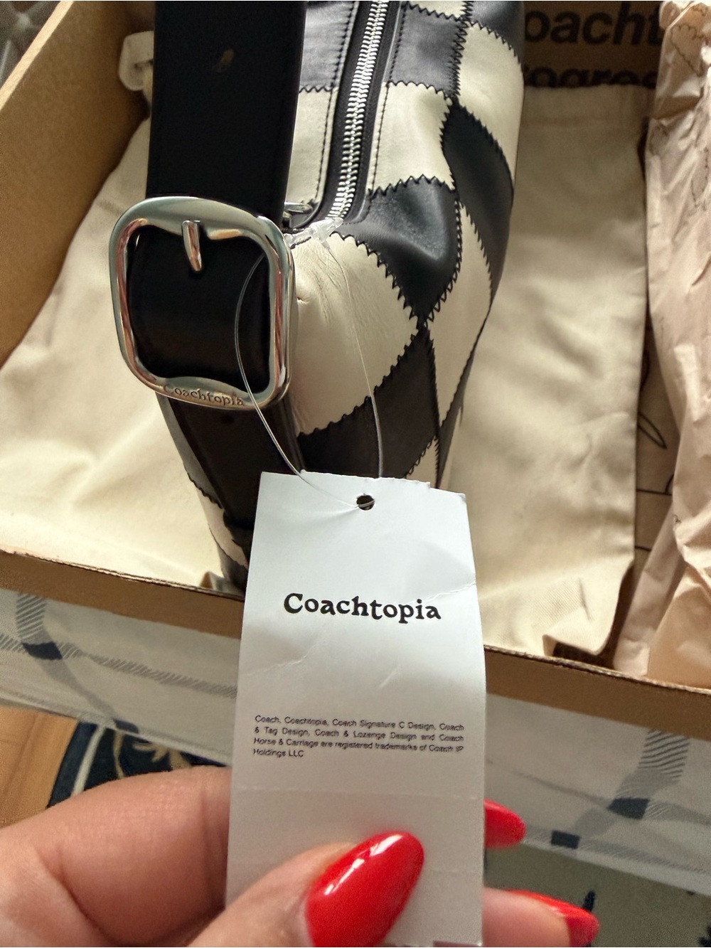 NWT Coachtopia Alter/Ego Slouchy Shoulder Bag black and white checkered - Picture 5 of 9